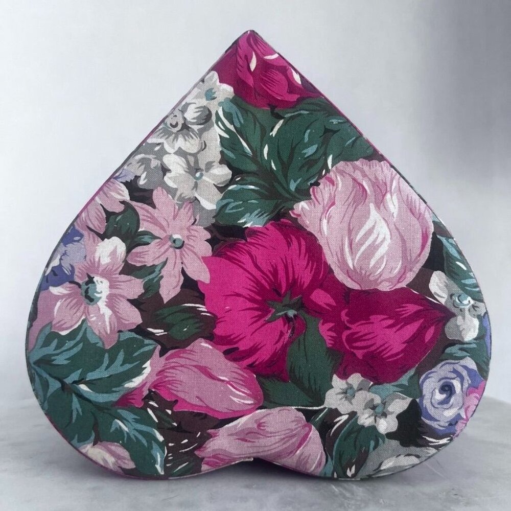 Heart Shaped Floral Fabric Box Storage Trinkets Jewelry Keepsakes Dressing Table